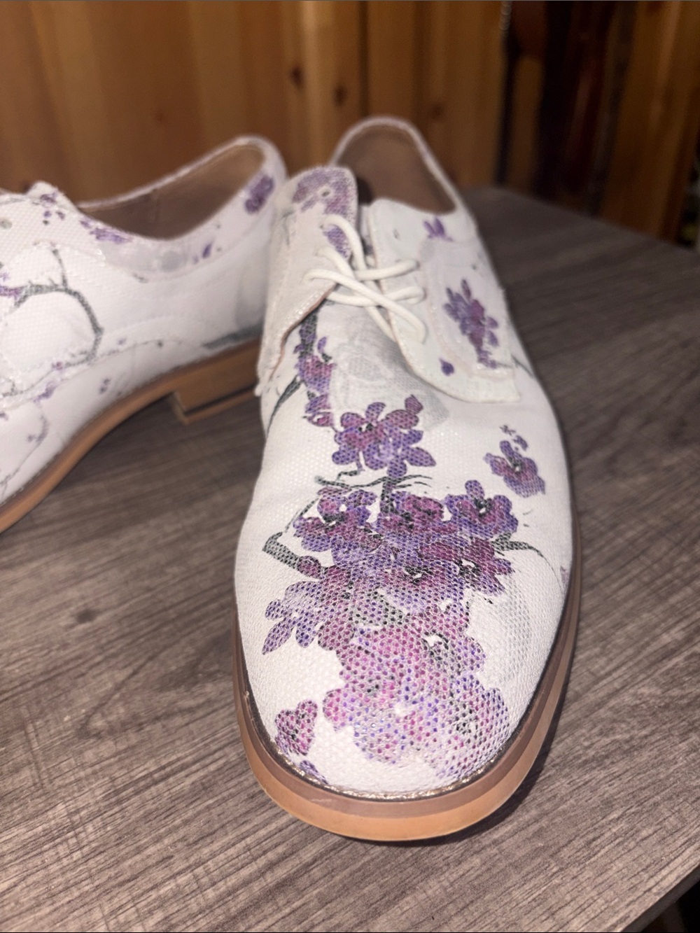 Stacy Adams White Canvas Derby with Purple Floral Print - Picture 3 of 10